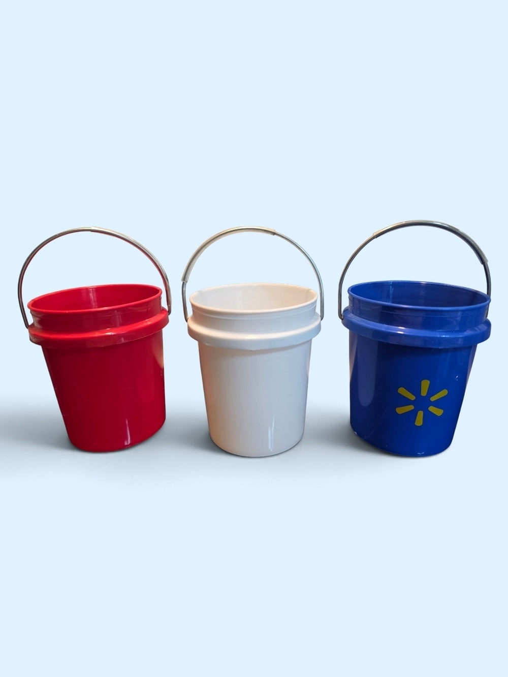 Plastic Mini Walmart Party Buckets - Red, White, and Blue - Set of 3